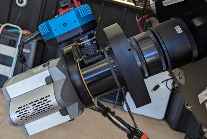 The imaging train of ATUS consists of a mechanical focuser, a custom designed off-axis guider with a guiding camera, a 10-position filter wheel and the main scientific camera, an Andor iXon DU-888 with a back-illuminated, frame transfer EMCCD.